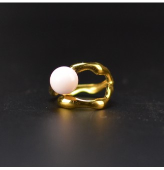 Bague rose opale en verre filé – Acier inoxydable doré – Réglable