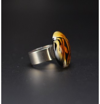 Bague Léopard en verre filé – Acier inoxydable argenté – Réglable