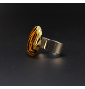 Bague Léopard en verre filé – Acier inoxydable argenté – Réglable