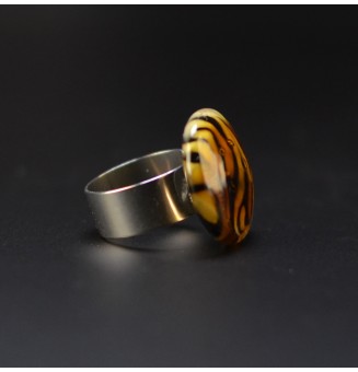 Bague Léopard en verre filé – Acier inoxydable argenté – Réglable