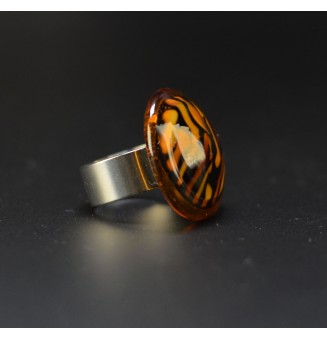 Bague Léopard en verre filé – Acier inoxydable argenté – Réglable
