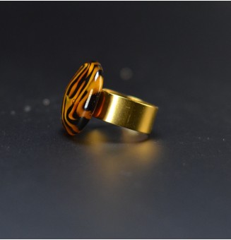 Bague Léopard en verre filé – Acier inoxydable Doré – Réglable