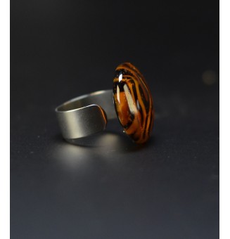 Bague Léopard en verre filé – Acier inoxydable argenté – Réglable