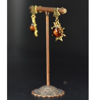 Boucles d’oreilles Soleil ambré avec étoile – Verre filé – Acier inoxydable doré