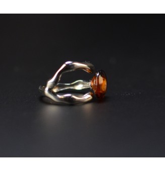 Bague ambrée en verre filé – Acier inoxydable – Réglable