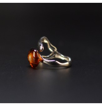 Bague ambrée en verre filé – Acier inoxydable – Réglable