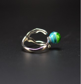 Bague bleu et vert en verre filé – Acier inoxydable – Réglable