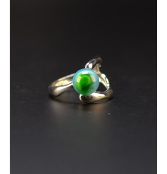 Bague bleu et vert en verre filé – Acier inoxydable – Réglable