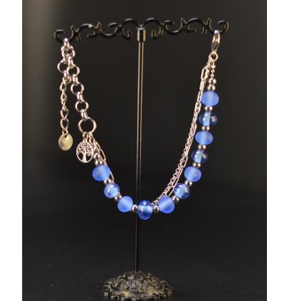 Bracelet multirangs bleu en verre filé – Mat et brillant – Acier inoxydable argenté