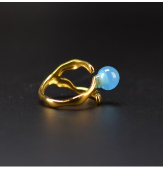 Bague bleu opale en verre filé – Acier inoxydable – Réglable