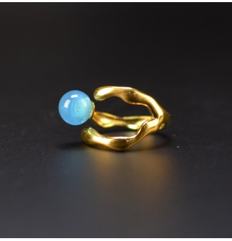 Bague bleu opale en verre filé – Acier inoxydable – Réglable
