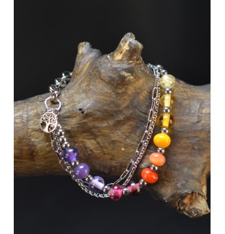 Bracelet multirangs multicolore en verre filé – Acier inoxydable argenté