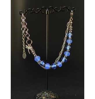 Bracelet multirangs bleu en verre filé – Mat et brillant – Acier inoxydable argenté