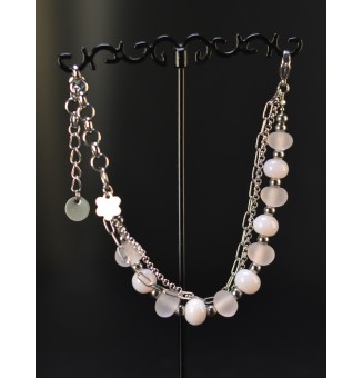 Bracelet multirangs rose opale et rose mat en verre filé – Acier inoxydable argenté