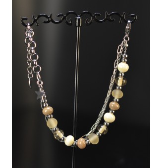 Bracelet multirangs ivoire et beige en verre filé – Mat et brillant – Acier inoxydable argenté