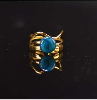Bague bleu pétrole triple...