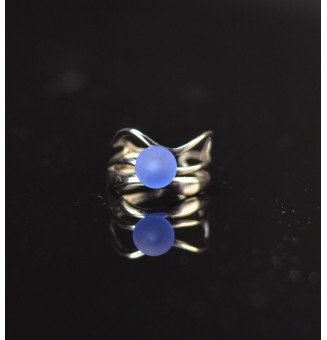 Bague bleu mat triple anneau en verre filé – Acier inoxydable argenté