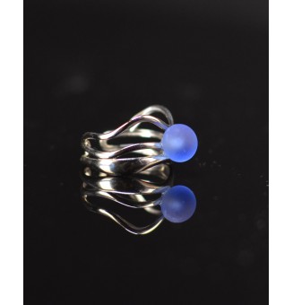 Bague bleu mat triple anneau en verre filé – Acier inoxydable argenté