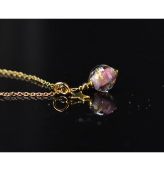 Collier court rose avec feuille d’or en verre filé – Étoile – Acier inoxydable doré