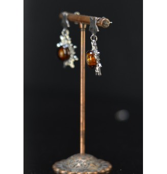Boucles d’oreilles Soleil ambré avec étoile – Verre filé – Acier inoxydable argenté