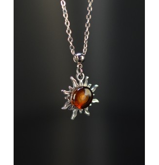 Collier Soleil ambré en verre filé – Acier inoxydable argenté