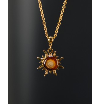 Collier Soleil ambré en verre filé – Acier inoxydable doré