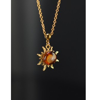 Collier Soleil ambré en verre filé – Acier inoxydable doré