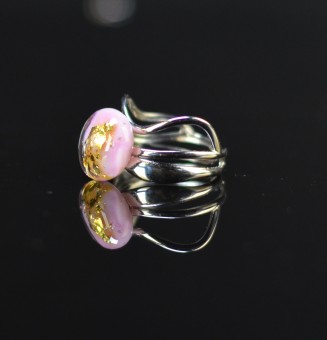 Bague rose avec feuille d’or triple anneau en verre filé – Acier inoxydable argenté