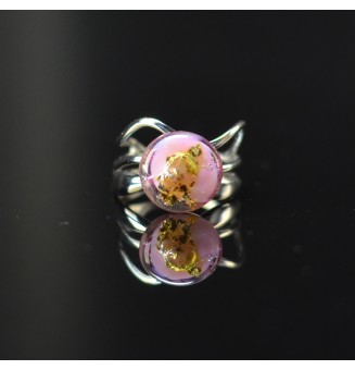 Bague rose avec feuille d’or triple anneau en verre filé – Acier inoxydable argenté