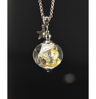Collier long ivoire avec feuilles d’or et d’argent – Arbre de Vie – Acier inoxydable argenté