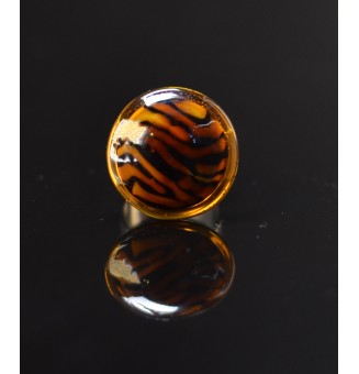 Bague Léopard en verre filé – Acier inoxydable argenté – Réglable