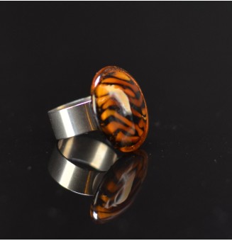 Bague Léopard en verre filé – Acier inoxydable argenté – Réglable