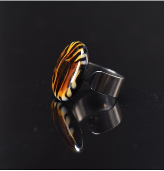 Bague Léopard en verre filé – Acier inoxydable argenté – Réglable