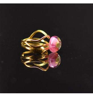 Bague rose avec feuille d’or triple anneau en verre filé – Acier inoxydable doré
