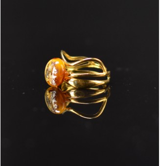 Bague ambrée avec feuilles d’or et d’argent en verre filé – Acier inoxydable doré