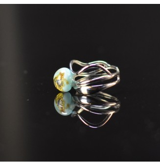 Bague bleu clair avec feuille d’or en verre filé – Acier inoxydable argenté