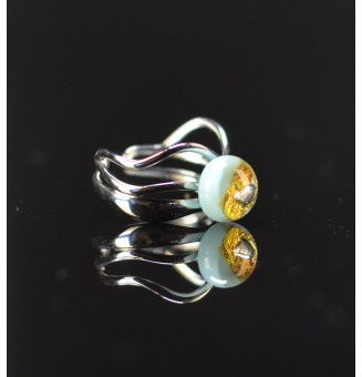 Bague bleu clair avec feuille d’or en verre filé – Acier inoxydable argenté