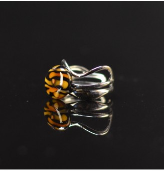 Bague léopard en verre filé – Acier inoxydable argenté