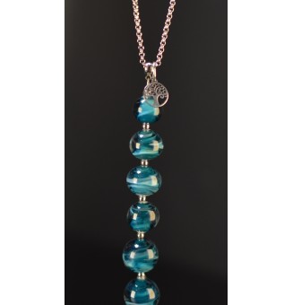 Collier long Éclat de Joie bleu pétrole avec Arbre de Vie – Acier inoxydable argenté