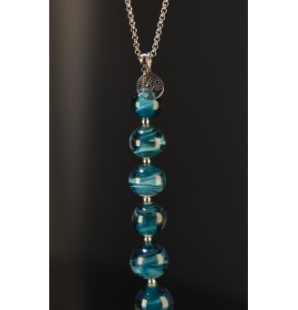 Collier long Éclat de Joie bleu pétrole avec Arbre de Vie – Acier inoxydable argenté