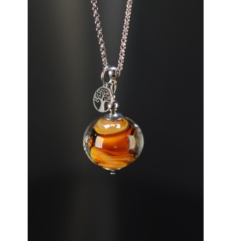 Collier long ambré avec Arbre de Vie – Acier inoxydable argenté