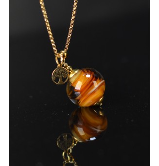 Collier long ambré avec Arbre de Vie – Acier inoxydable doré