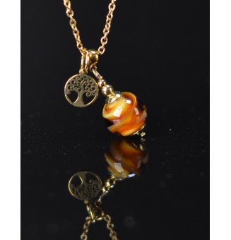 Collier court ambré avec Arbre de Vie – Acier inoxydable doré