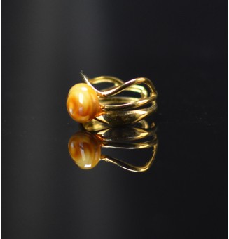 Bague triple dorée avec perle ambrée en verre filé – Acier inoxydable