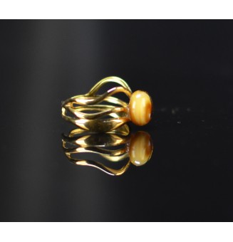 Bague triple dorée avec perle ambrée en verre filé – Acier inoxydable
