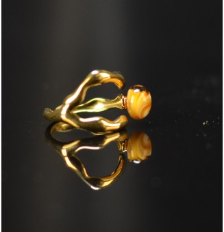 Bague réglable marron ambré en verre filé – Acier inoxydable