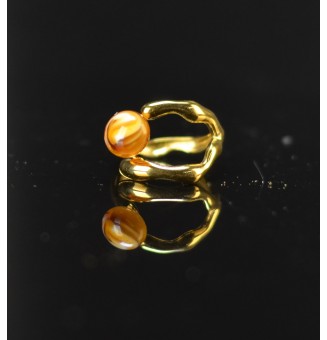 Bague réglable marron ambré en verre filé – Acier inoxydable