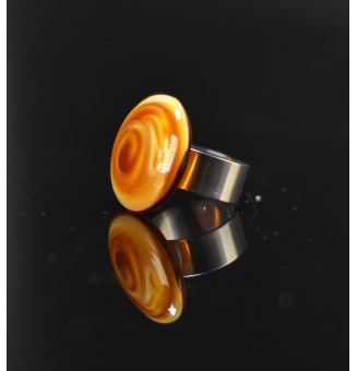 Bague réglable marron ambré en verre filé – Acier inoxydable argenté