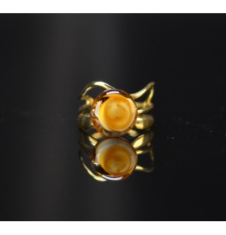 Bague triple dorée avec perle ambrée en verre filé – Acier inoxydable