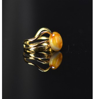 Bague triple dorée avec perle ambrée en verre filé – Acier inoxydable